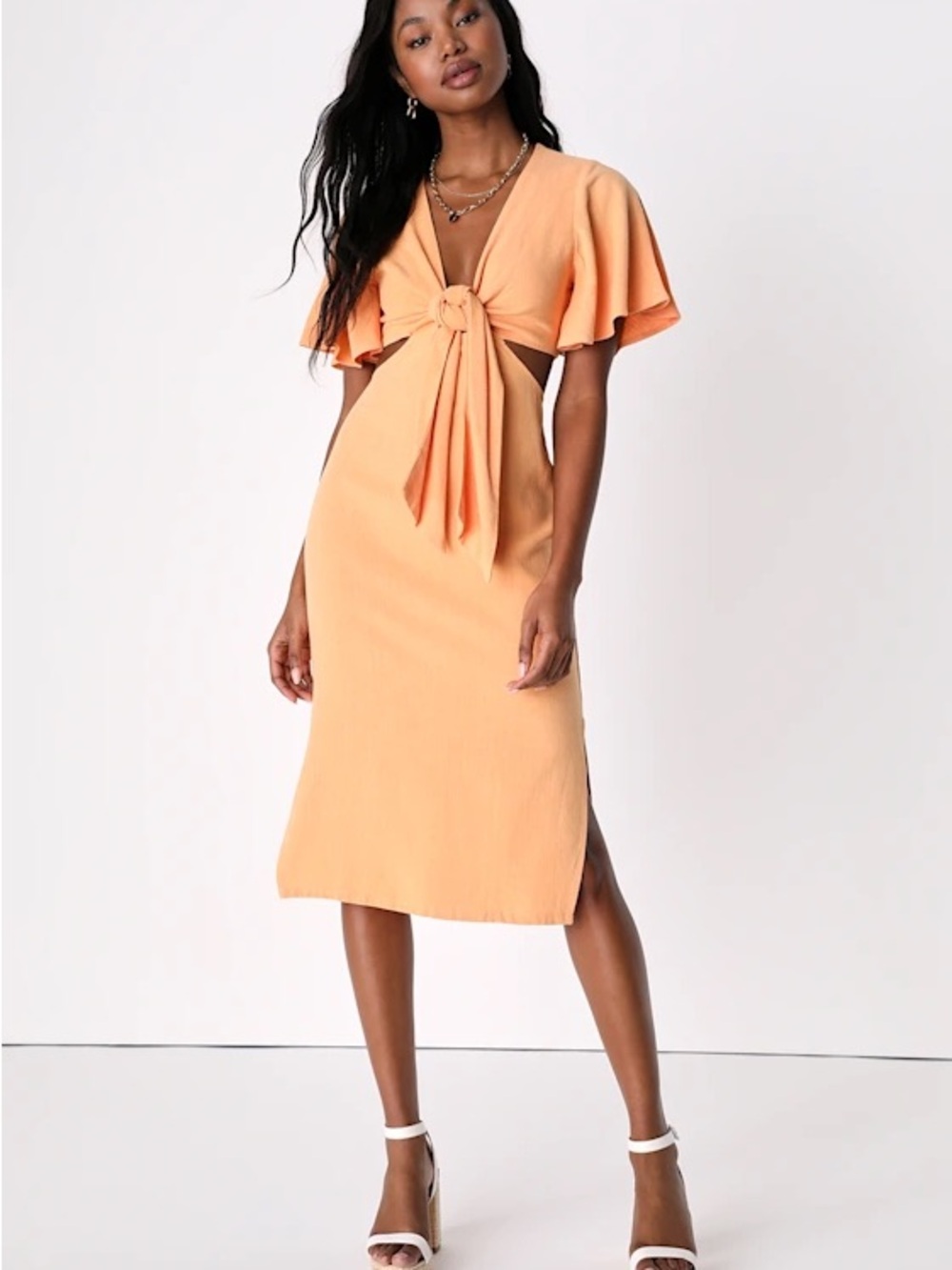 Lulus Peach Tie-Front Midi Dress - Women